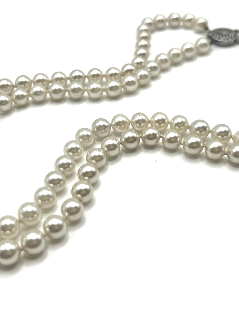 Ivory Faux Pearl Bridal Necklace - Vintage Sterling double strand Jewelry